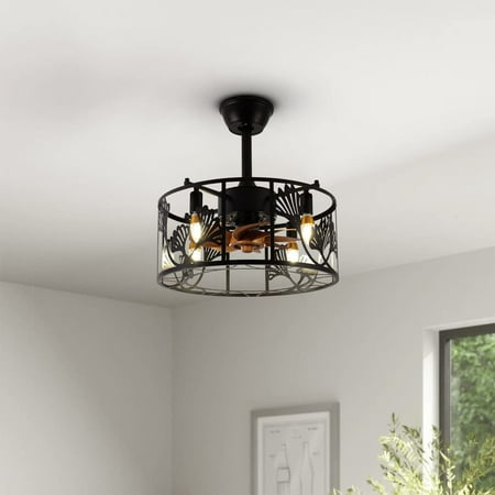 

Modern Ceiling Fans with Lights and Remote Fandelier Ceiling Fan Lights Caged 4xE12 Bulb Chandeliers Fan Lighting for Bedroom Dining Room Living Room(Black)