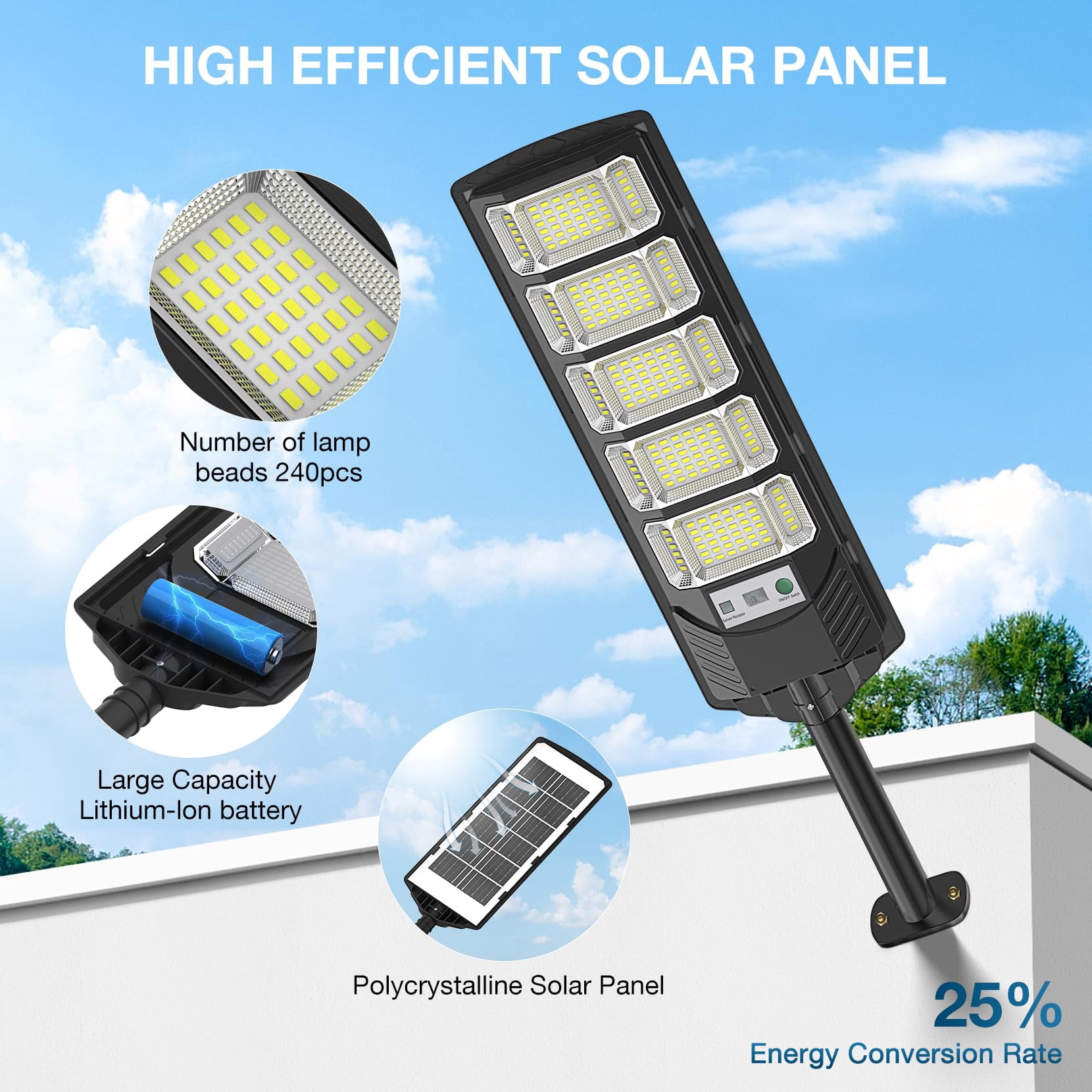 GMOX 6500K Solar Street Light Outdoor 2Pack IP65 Waterfroof 240PCS 5730LEDs, Motion Sensor with Remote Control for Parking lot, Yard,Street