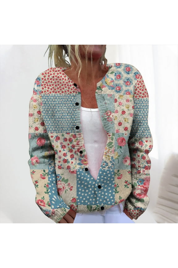 Sweaters for Women Casual Button Trendy Christmas Cardigan Cute Long Sleeve Xmas Print Knitted Outerwear