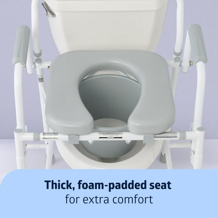 Medline Drop Arm Commode, Swing Away Arm for Easy Transfer, with Padded Seat, Supports up to 350 lbs, Gray