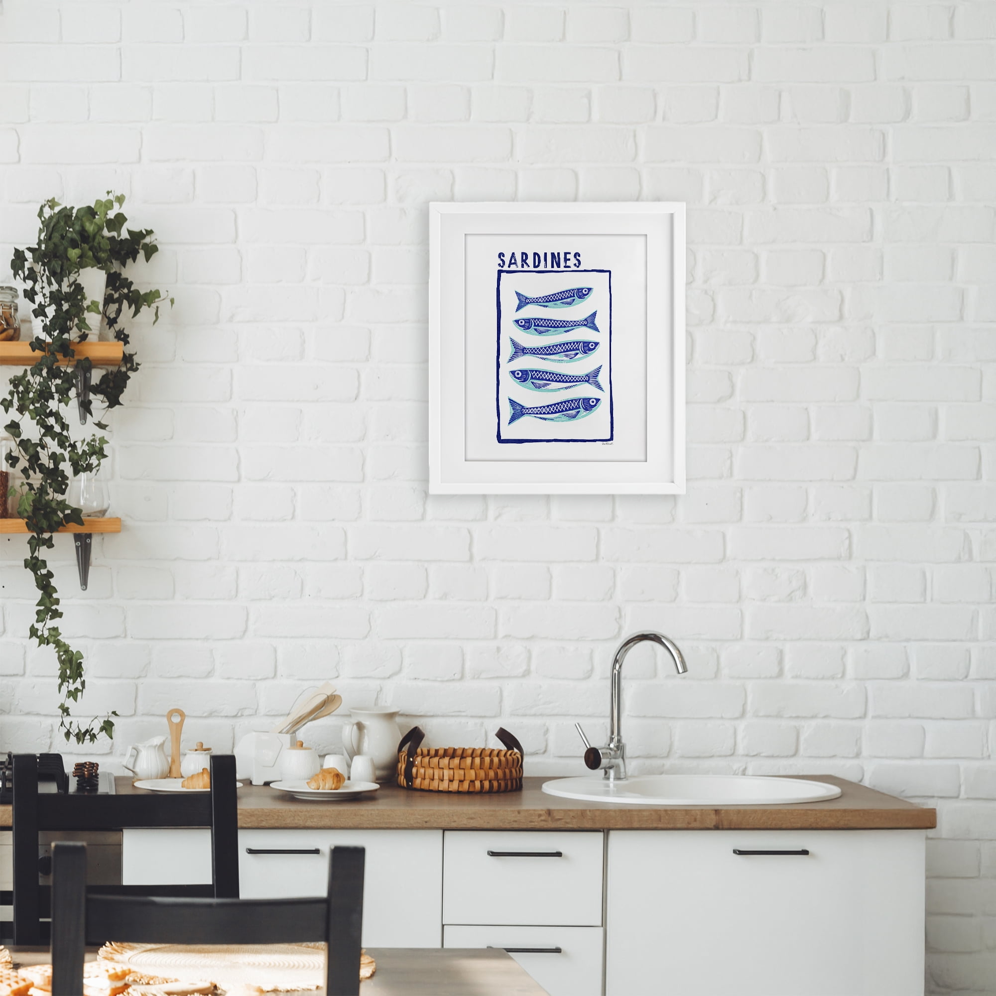 Stupell Industries Blocked Sardines Pattern White Framed Print Under Glass, design by Amanda Greenwood