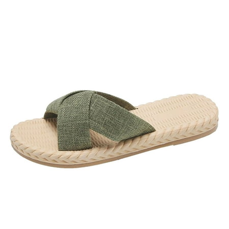 

Cathalem Women Slippers Summer New Pattern Fashion Solid Open Toe Soft Sole Comfortable Lightweight Beach Slippers Green 38