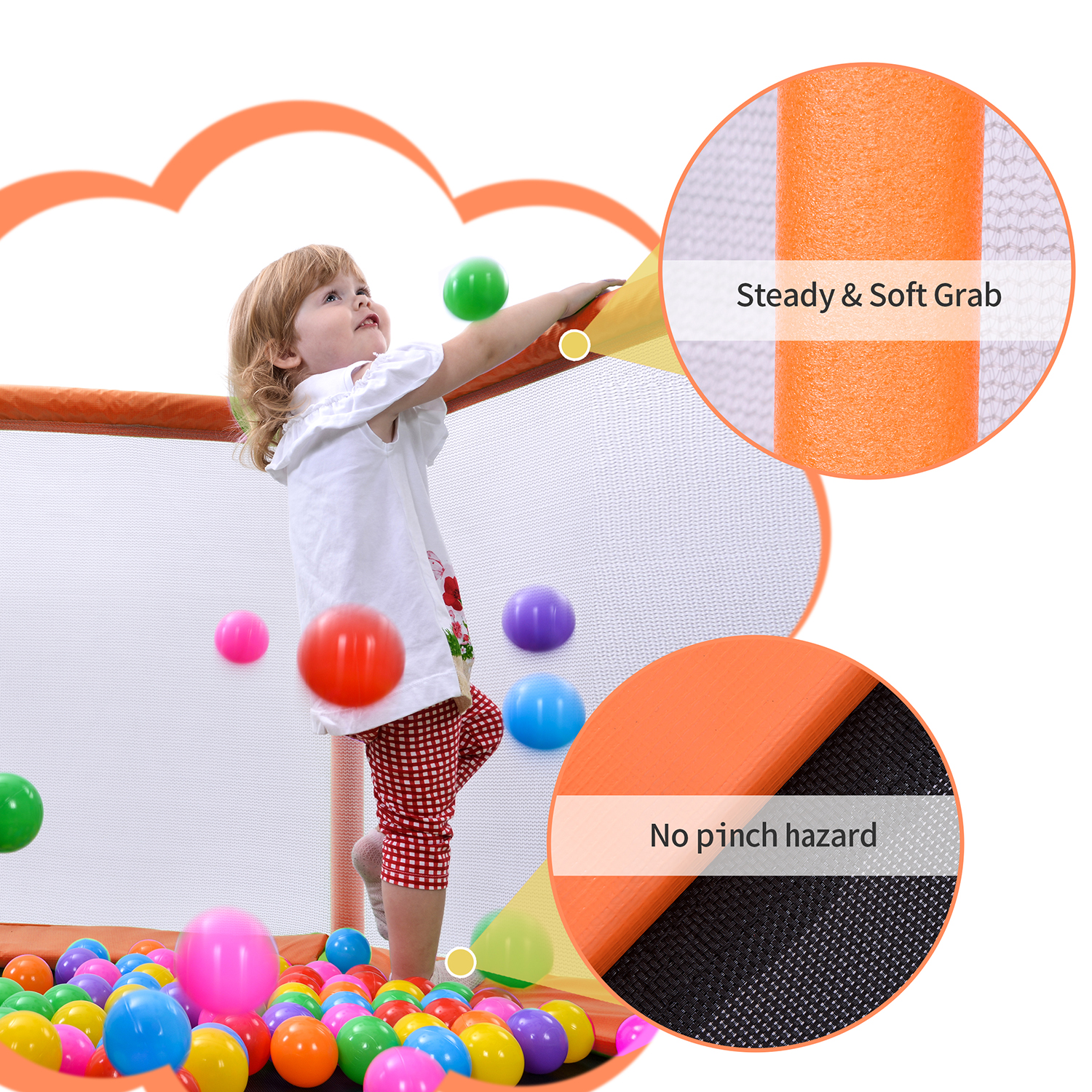 Kadyn 55" Toddlers Trampoline, Vinyl Jumping Trampoline with Safety Enclosure Net and Balls, Indoor Outdoor Mini Trampoline for Kids, Orange Kadyn 55" Toddlers Trampoline, Vinyl Jumping Trampoline with Safety Enclosure Net and Balls, Indoor Outdoor Mini Trampoline for Kids, Orange