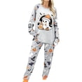 thumbnail image 2 of Halloween Pajamas for Women Set Pumpkin Print Long Sleeve Tops Matching Cozy Sleeppants Nighty Set Cute Funny, 2 of 4