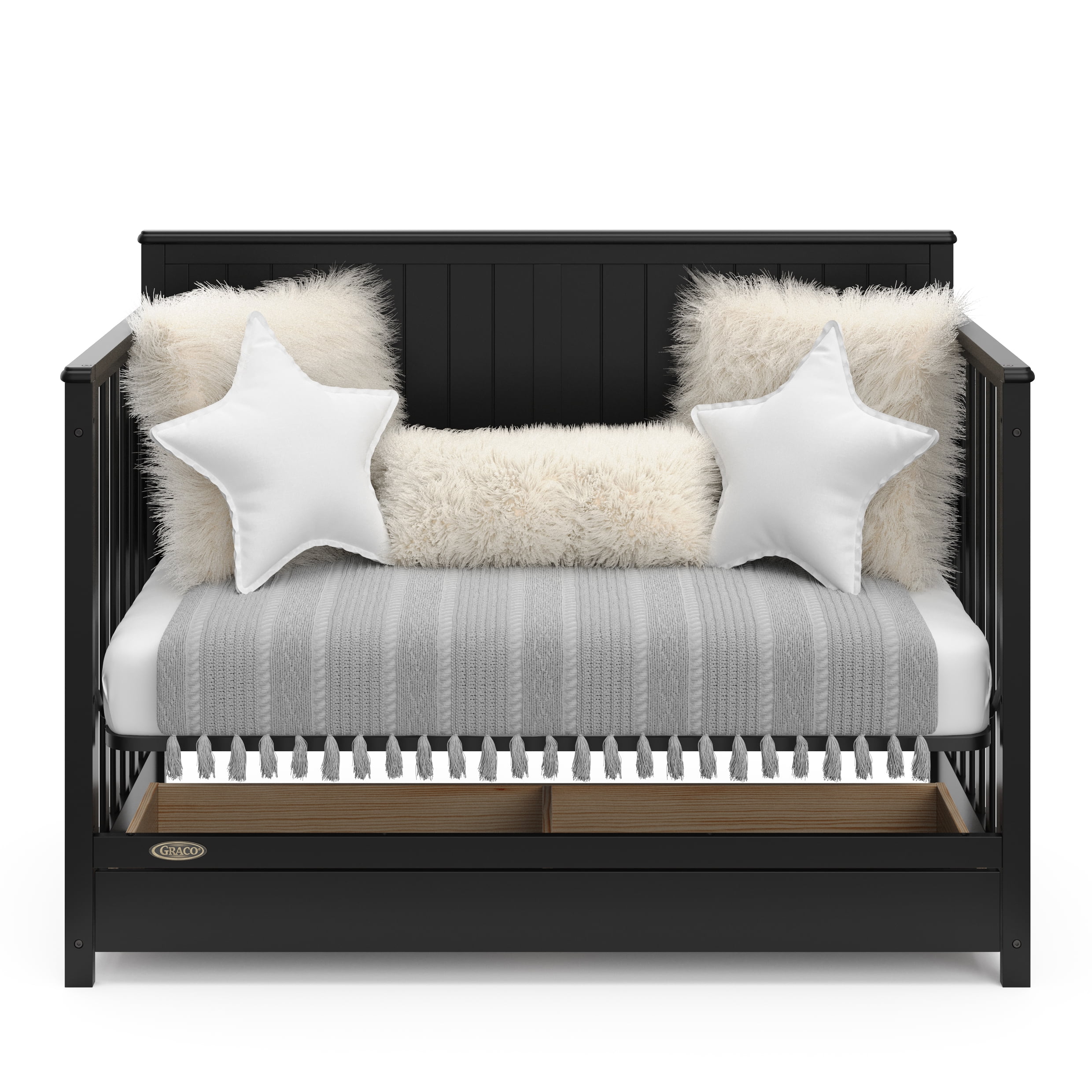 Graco Hadley 5-in-1 Convertible Crib with Drawer and Premium Crib & Toddler Mattress Bundle, Black