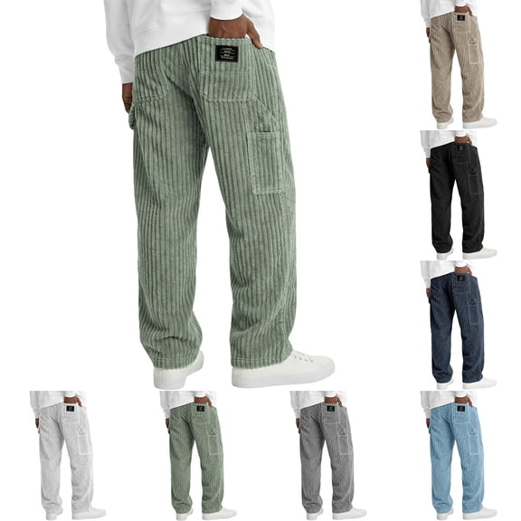 akafmk Men's and Big Men's Corduroy Pants Straight Leg Baggy Pants Elastic Waist Fall/Winter Casual Carpenter Pants with Pockets, Size 3XL