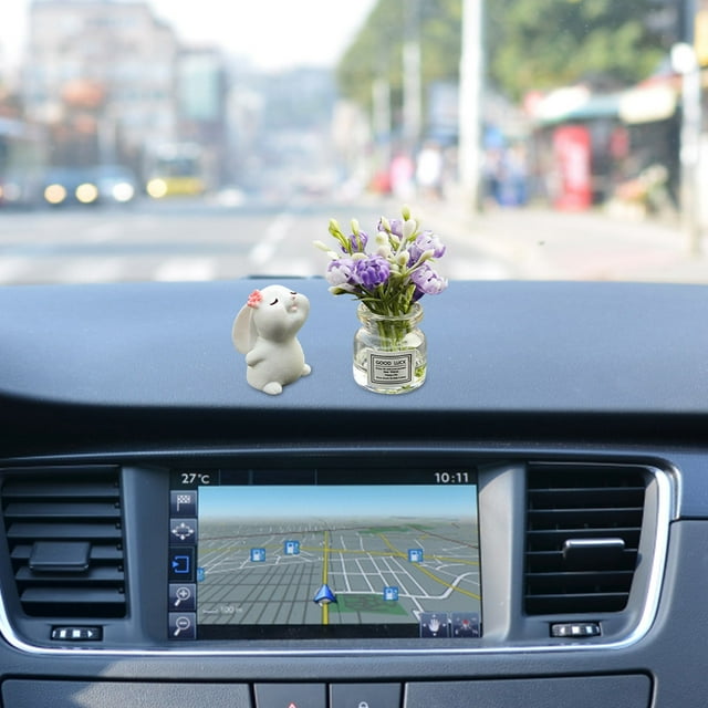 Ensemble de Mini Pots Mignons en Forme de Lapin et de Pêche Décoration de Rétroviseur de Voiture Décoration Intéressante Intérieur de Voiture Mignon Éclairage Intérieur en Gelée pour Voitures Éclairage d'Ambiance pour Voitures Petites Voitures Automobile
