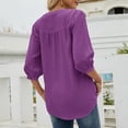thumbnail image 4 of PATLOLLAV Tops for Women,Woman Chiffon V-Neck Buttons Solid Color Pullover 3/4 Sleeve Blouse Tops, 4 of 6