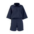 thumbnail image 5 of WTOBBY Women's Modern Turtleneck Zipper Top & Relaxed Shorts 2-Piece Set, Solid Color Casual Outfit with Streetwear Vibes,Navy S, 5 of 5