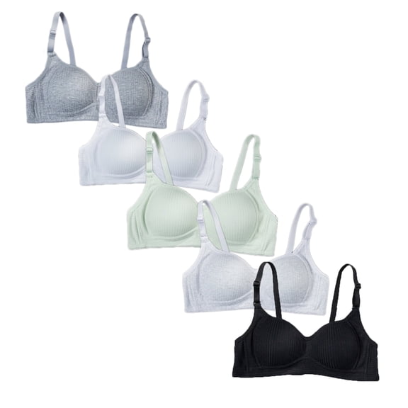 HuaAngel Girls Training Bralette Cotton Wirefree Soft Cups Adjustable Straps 5 Pack Size 32-38