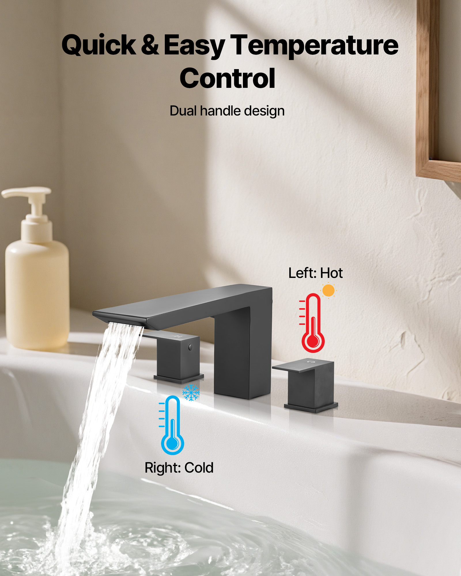 VEVOR Roman Tub Faucet, Bath Tubs Faucets Set with 2 Handles, Roman Tub Faucets Deck Mount for Pet Washing, Baby Care, Adult Bathing, Matte Black, Stainless Steel, 3 Hole Waterfall Bathtub Faucet