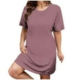 thumbnail image 2 of Leesechin Women's T Shirt Casual Dress Oversized Solid Color Short Sleeve O Neck Beach Dress with Pockets Nightgown, 2 of 5