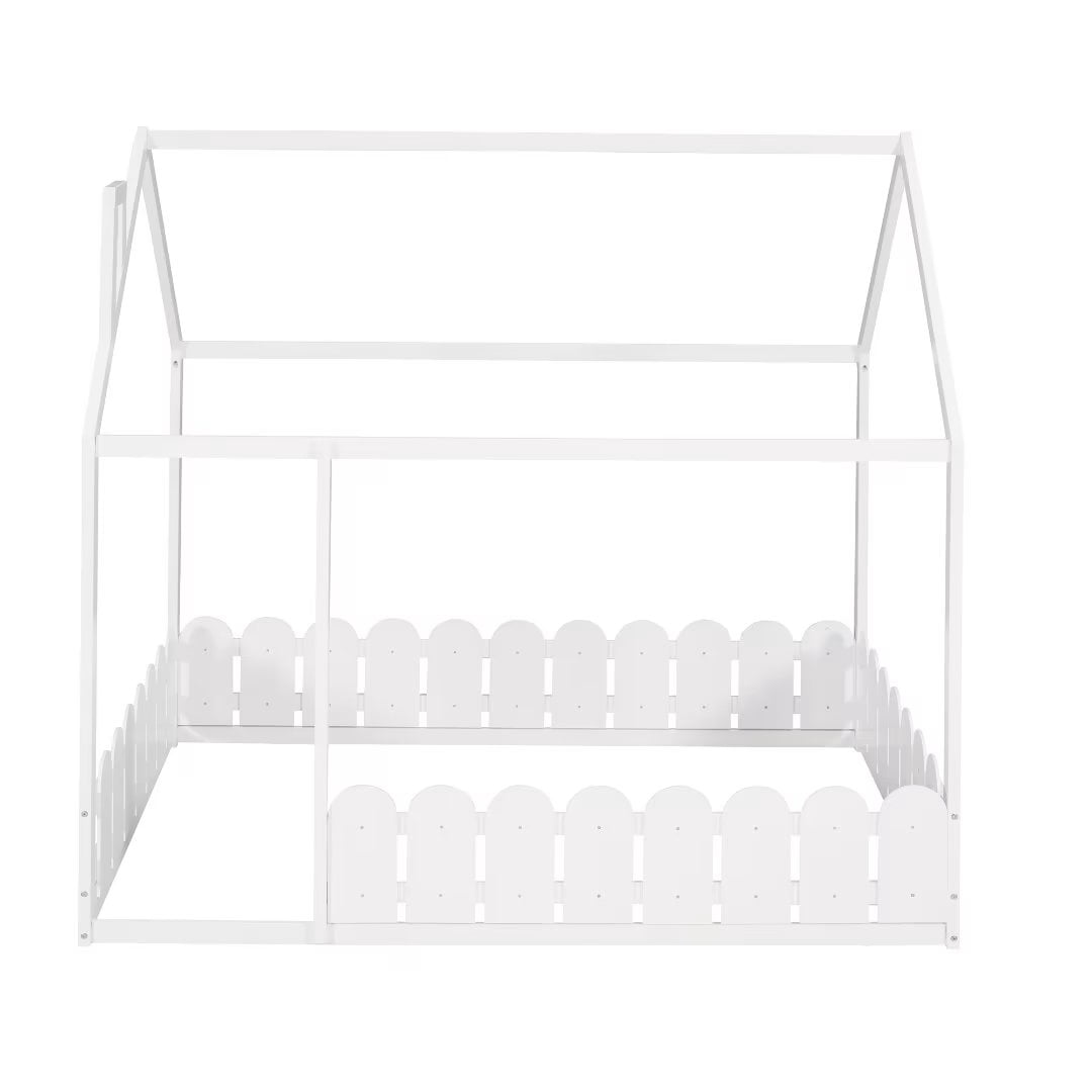Triple Tree Kids Full Plywood and Pinewood House Bed, White
