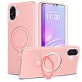 thumbnail image 1 of Asuwish Phone Case for Samsung Galaxy A06 A07 4G/5G Tempered Glass Screen Protector Magnetic Folding Stand Frosted Translucent Rugged Shockproof Protective Cell Cover Ao6 A 06 07 Ao7 Women Men Pink, 1 of 6