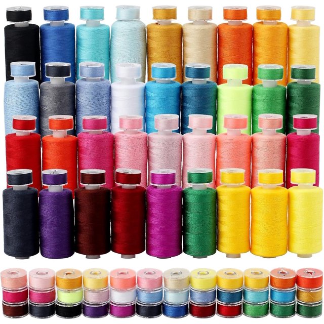 Kit de hilos de coser de bobinas de 72 piezas 36 colores 500 yardas Carretes de hilo de poliéster de costura con bobinas preenrolladas del mismo color de 36 piezas para coser a mano Diy Emergen