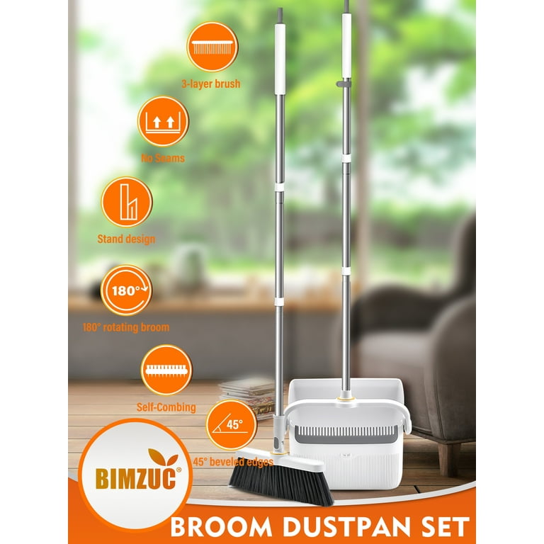 Rotatable Broom and Dust Pan Cleaning Set Dustpan Combo Upright
