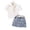 A-White134, variant on Bobifish Toddler Girls Sets Collared Puff Short Sleeve Rhinestone Rose Decor Blouse Denim Skirt Children Girls Sets