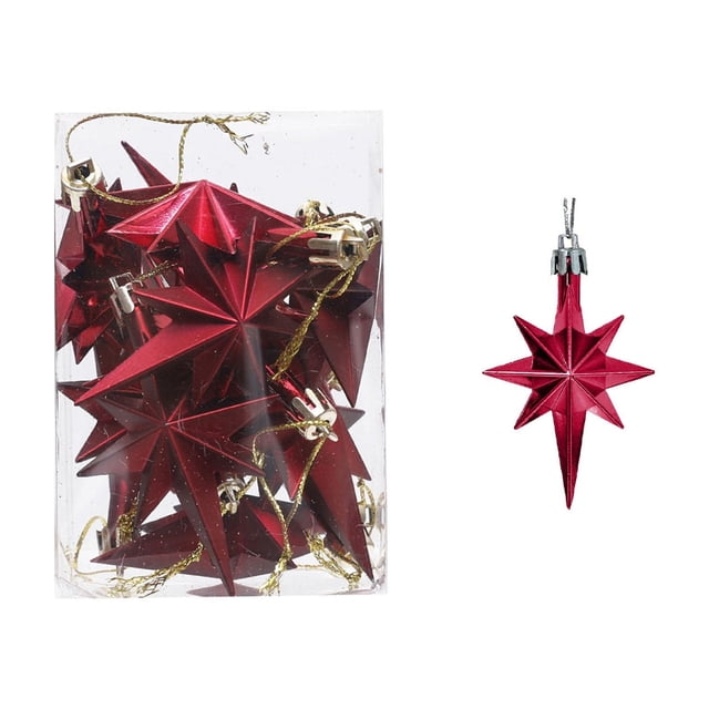 Birdeem Colourful Christmas Tree Hanging Ornaments Plastic Plating Boxed Eight-Pointed Star Christmas Tree Hanging Venue Decoration Props
