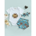 thumbnail image 2 of Franhais Infant Baby Unisex Casual Suit, Short Sleeve Letter Printed Romper Tops+Printed Triangle Shorts+Headband, 2 of 8