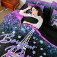 thumbnail image 4 of Manfei Romantic Eiffel Tower Bedding Comforter Set 7pcs for Teens, Blue Purple Stars Galaxy King Bedding Sets, Modern Fashion Reversible Bed Sheets, Luxury Bedroom Decor, 4 of 7