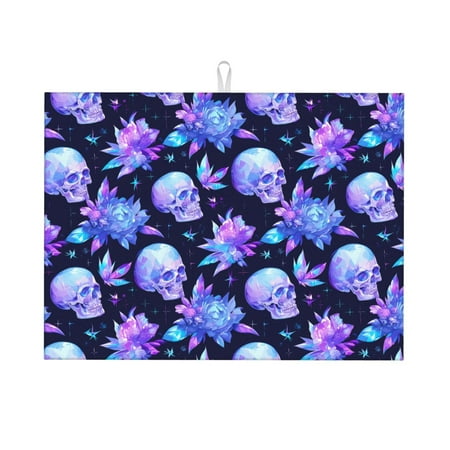 

Tideii flower starry sky Skull for Microfiber Placemat 18x24 Inch Kitchen Drying Mat for Countertops Sinks Drains