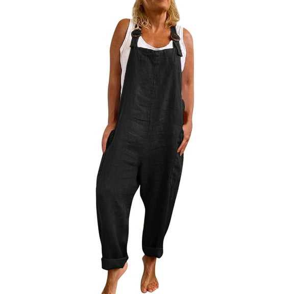 Baqcunre One Piece Jumpsuits For Women Women'S Summer Jumpsuits Casual Sleeveless Jumpsuit Drawstring Elasitic Waist Romper Pajama Linen Pants Womens Pants Black L