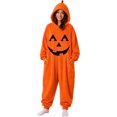 thumbnail image 2 of IUYRTFE Women Hooded Full Zip Pumpkin Print Onesie Jumpsuit for Halloween Party Relaxed Fit Wear, 2 of 4