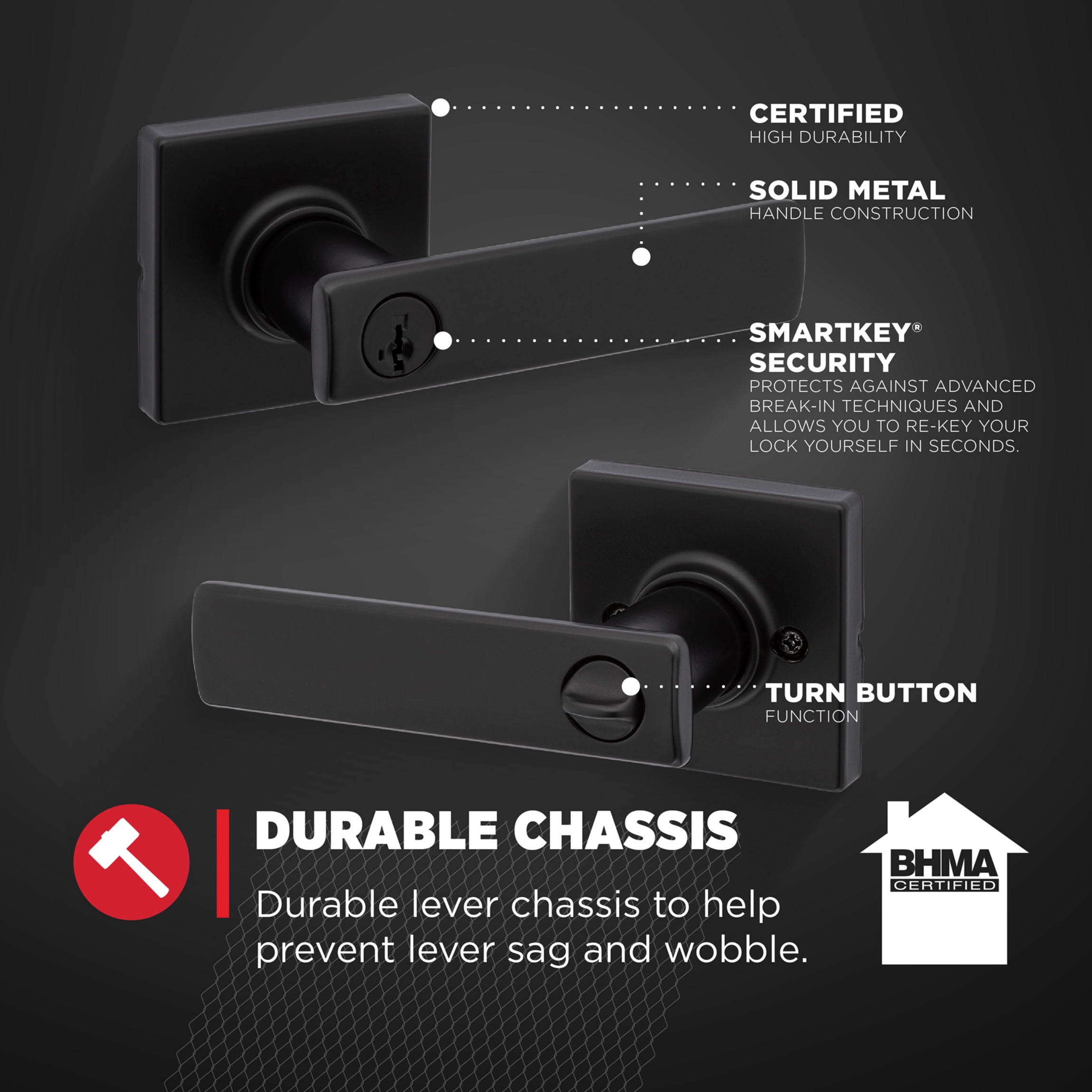 Kwikset Breton Square Keyed Entry Lever Doorknob with Smartkey Matte Black