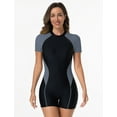thumbnail image 2 of IDOPIP Women Short Sleeve Rash Guard One Piece Boyleg Swimsuit Zipper Surfing Bathing Suit UPF 50+, 2 of 8