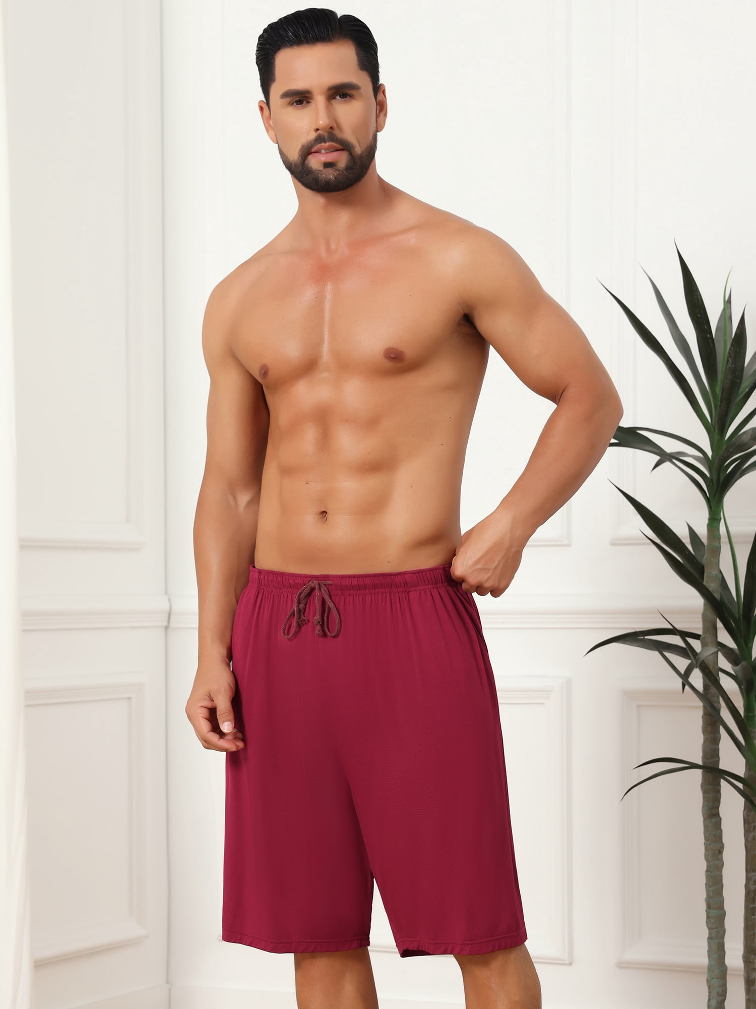 DARING DIVA Men's Comfortable Solid Lounge Drawstring Pajama Shorts 28 Burgundy