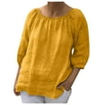 thumbnail image 2 of QIPOPIQ Blouse Boxy à Col Rond en Coton et Lin pour Femme, Patchwork, Liquidation, 2 of 7
