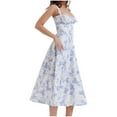 thumbnail image 7 of Summer Saving Wycnly Summer Dresses for Women Cute Empire Waist Swing Strap Party Long Dresses with Tie 2024 Sleeveless Square Neck Floral Print Maxi Formal Dress Blue l, 7 of 7