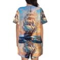 thumbnail image 6 of Fuzoiu Sailing Ship Ocean Sunset Print Women's Short-Sleeved Pajama Set,Lounge Sleepwear Set,Womens Pajama Sets 2 Piece,Button-Up Top and Shorts with Pockets-Large, 6 of 7