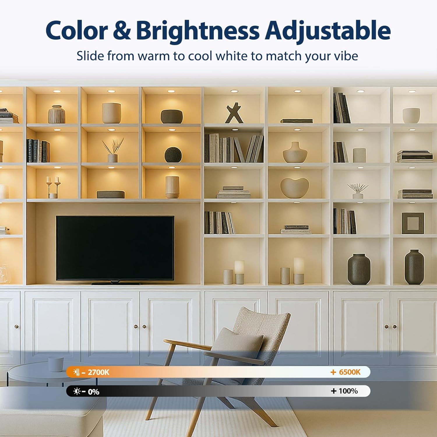 Smart Plug-in LED Puck Lights Brown, Ultra-Thin Under Cabinet Lighting for Kitchen, Closet & Shelf, App, Voice Hand Control, Compatible with Alexa Google Home, Dimmable Warm to Cool White