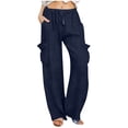thumbnail image 3 of TaTaai Women's Fashion Loose Solid Color Straight Leg Long Trousers Elastic Drawstring Waist Large Pockets Comfy Soft Casual Outdoor Daily Vacation Pants Gift, 3 of 5