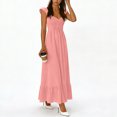 thumbnail image 4 of BUIGTTKLOP Womens Summer Casual Maxi Dresses Cap Sleeve V Neck Smocked Long Pockets Party Sundress Vacation Outfits, 4 of 6