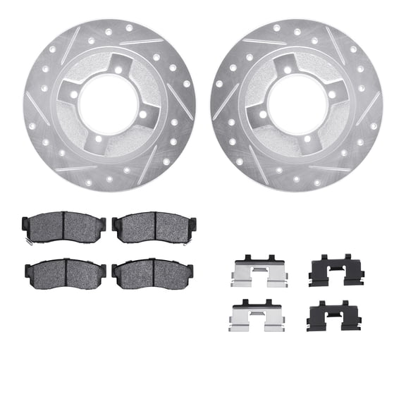 Dynamic Friction Company Front Brake Rotors-Drilled and Slotted-Silver with 5000 Advanced Brake Pads includes Hardware 7512-67169