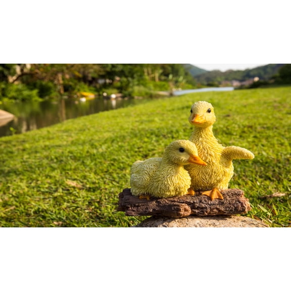 Hi-Line Gifts Playful Ducklings Outdoor Garden Statue - 5.25" - Yellow