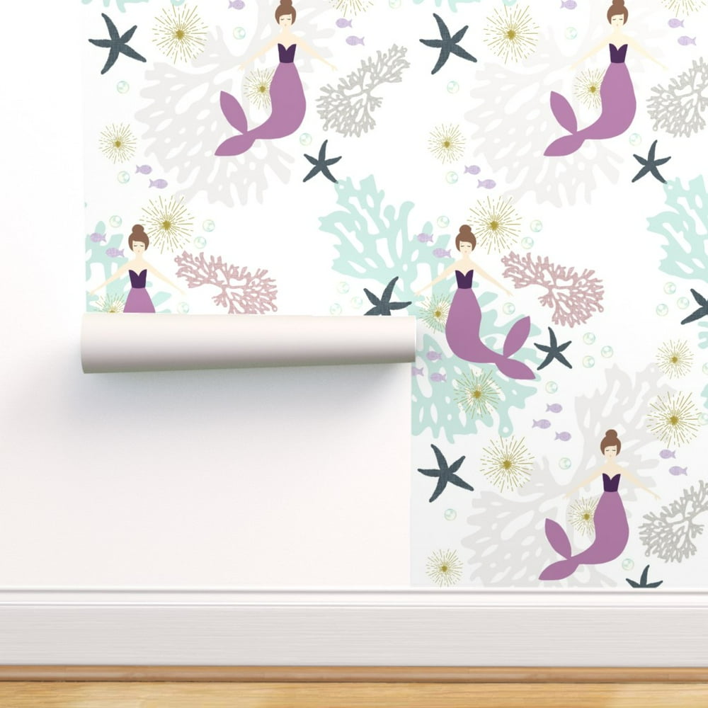 Peel-and-Stick Removable Wallpaper Mermaid Ocean Sea Purple Mermaids