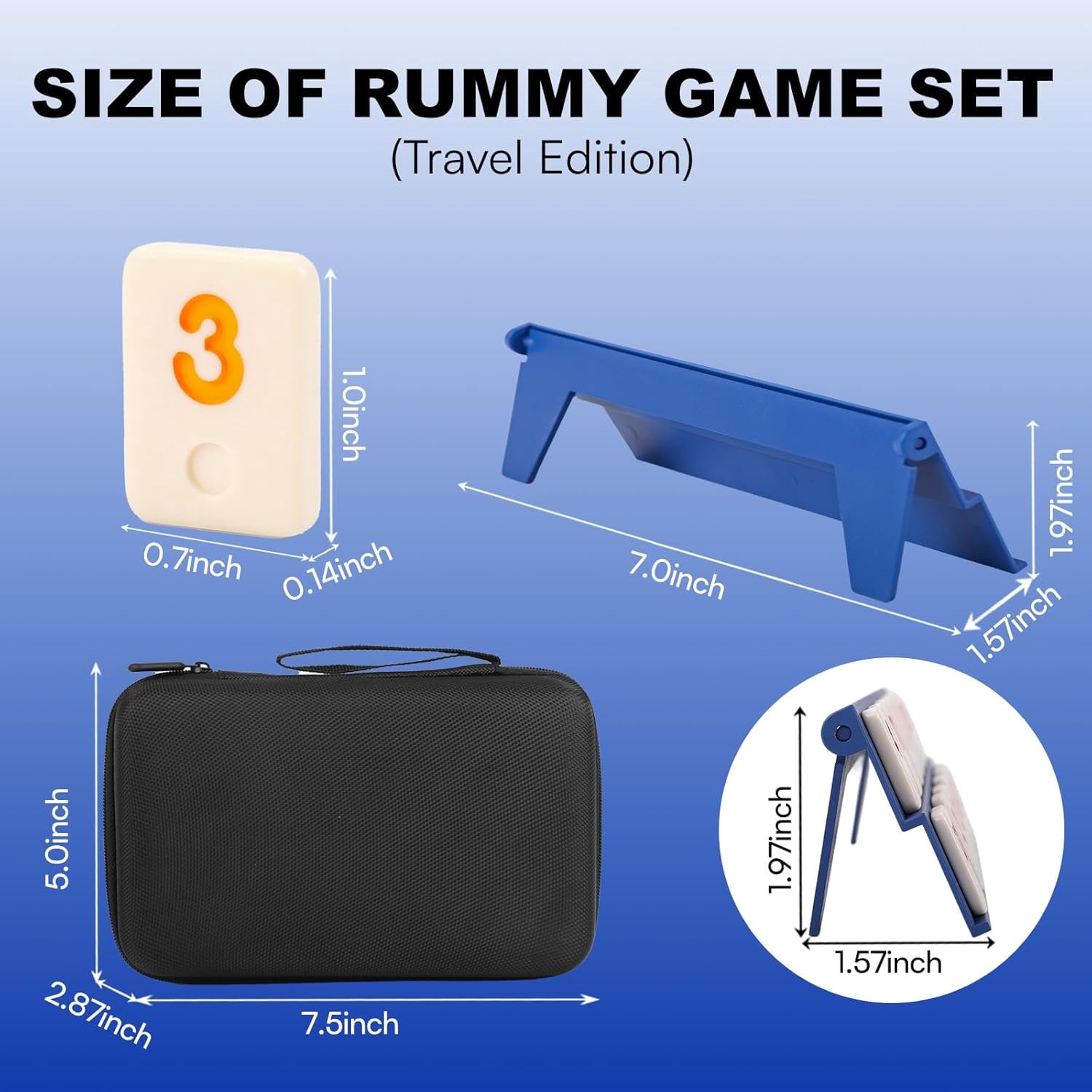 WAAYEE Mini Travel Rummy Cube Game - 4 Players with Portable Case, 106 Rummy Tiles & 4 Holders, Small Classic Family Strategy Board Game for Adults Family