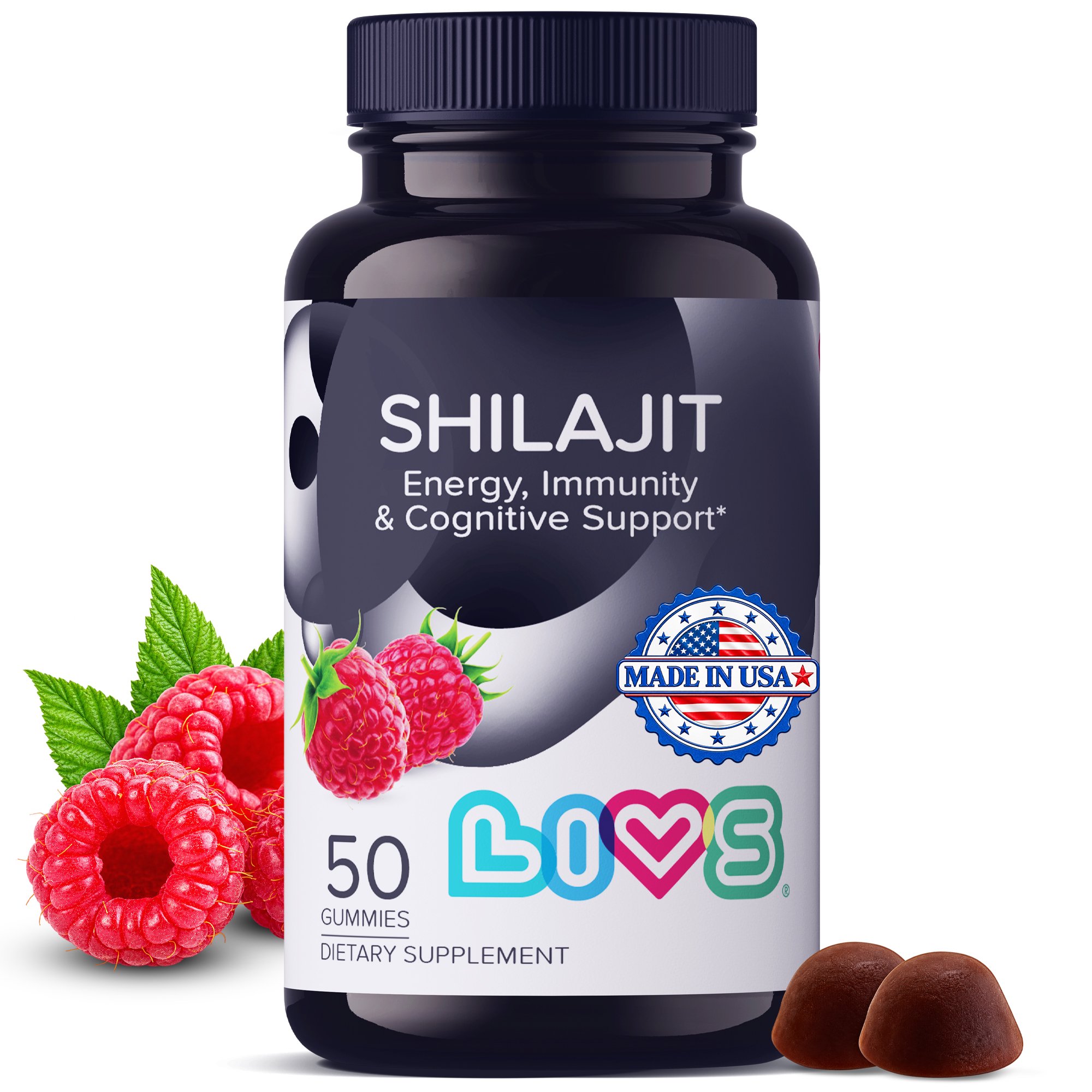 LIVS Shilajit Gummies, 1000mg Pure Himalayan Extract, Energy & Immune Support, Natural Raspberry Flavor, 50 Count with 25 Servings