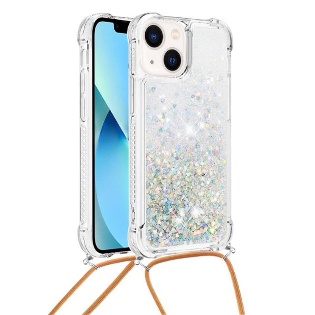 Funda FOXDOCK para iPhone 14 Plus con Cuerda Ajustable, Brillo Líquido, Protección Antigolpes y Lente – Ideal para Regalo