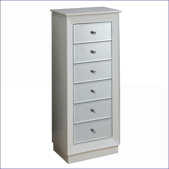 Jewelry Armoire, Modern White 6-Drawer with Built-In Mirror | White | Wood