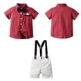 thumbnail image 3 of Toddler Baby Boy Clothes Suit Gentleman Wedding Party Outfits, Kids Formal Short Sleeve Striped Shirt+Bow Tie+Suspender Shorts, 9M-9T, 3 of 8
