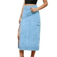 thumbnail image 2 of Women'S Casual High Waist Denim Mid Skirt Slit Button Up Jean Skirts with Pockets Light Blue M, 2 of 7