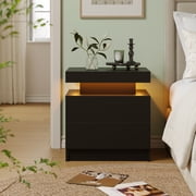Cubehom Nightstand Set of 2 LED Bedside with 2 Drawers Wood for Adults Bedroom Room Black