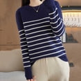 thumbnail image 4 of Edvintorg Sweaters for Women Fashion Striped Crew Neck Long Sleeve Loose Casual Pullover Knit Sweater Women's Clothing S-2XL Navy, 4 of 6