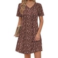 thumbnail image 4 of Fantaslook Summer Dresses for Women Short Sleeve Pleated V Neck Dress A Line Casual Tunic Dresses with Pockets, 4 of 11
