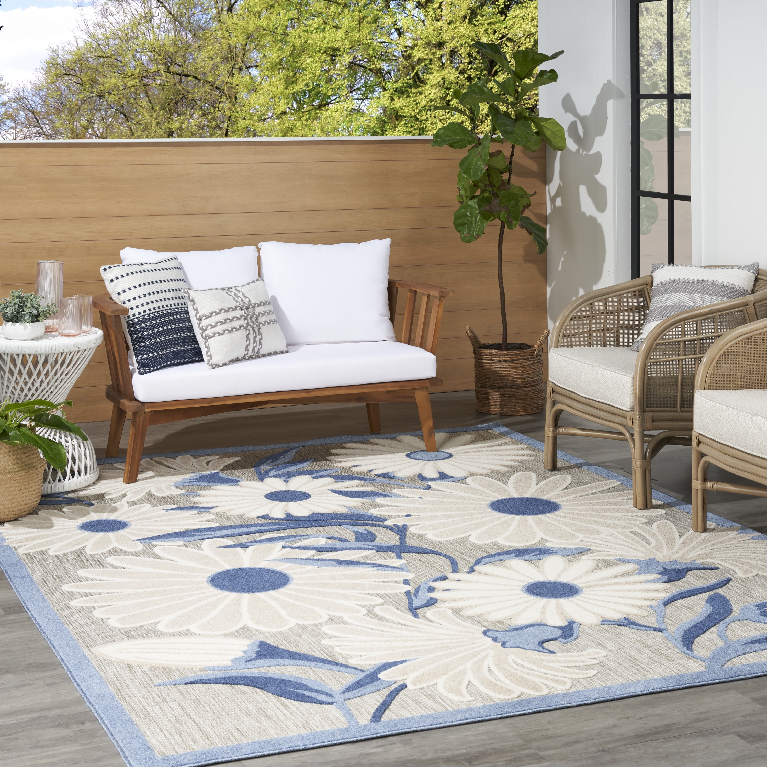 Nourison Aloha Indoor/Outdoor Blue/Grey 9' x 12' Area Rug, (9x12)