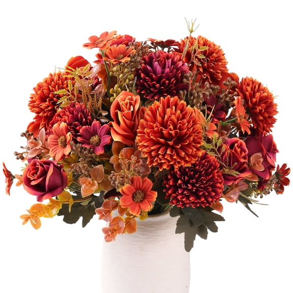 Armscye 6 Bundles Artificial Fall Flowers Bouquet, Silk Chrysanthemums & Fake Rose Autumn Faux Floral Arrangements for Home Decor Indoor Living Room Kitchen Table Centerpieces Decoration